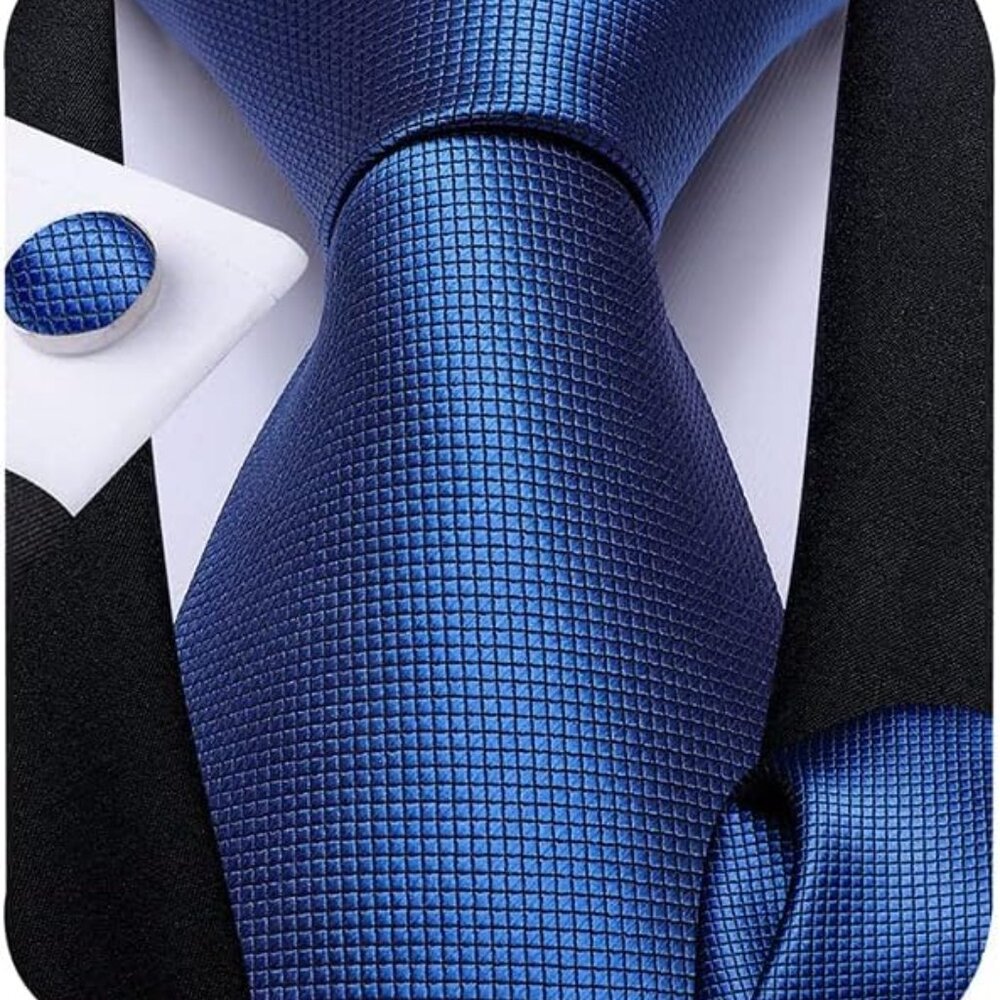 Men's Paisely Silk Tie for Men Necktie and Pocket Square Set Dusty Blue